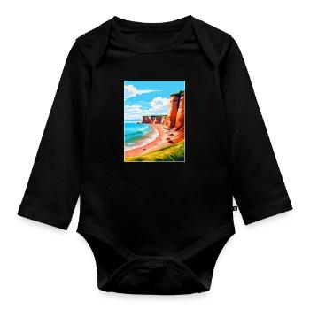 Torquay Cliffs England Uk Vintage Reiseposter - Baby Bio-Langarm-Body - Schwarz - Vorne