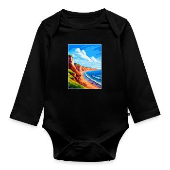 Torquay Cliffs England Uk Vintage Reiseposter - Baby Bio-Langarm-Body - Schwarz - Vorne