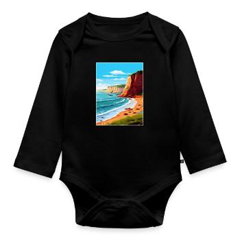 Torquay Cliffs England Uk Vintage Reiseposter - Baby Bio-Langarm-Body - Schwarz - Vorne
