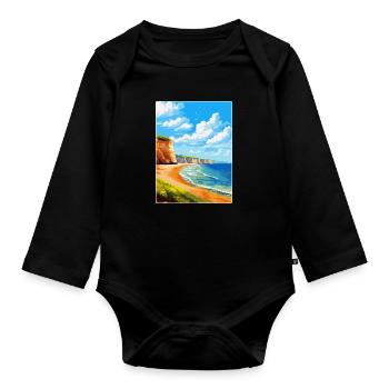 Torquay Cliffs England Uk Vintage Reiseposter - Baby Bio-Langarm-Body - Schwarz - Vorne