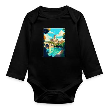 Avignon Frankreich Vintage Reiseplakat Souvenir WPA - Baby Bio-Langarm-Body - Schwarz - Vorne
