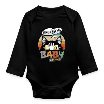 Baby Katze Sprüche Bester Opa Liebling Retro - Baby Bio-Langarm-Body - Schwarz - Vorne