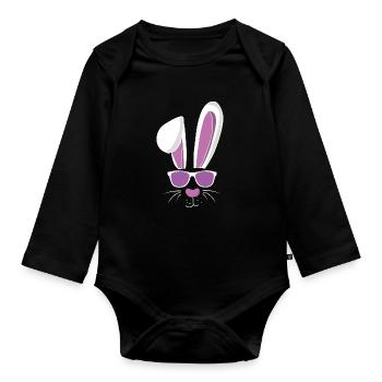 Cool lapin de ski et lapin de Pâques - Body Bébé bio manches longues - noir - Devant