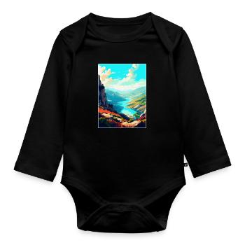 Geres Nationalpark Portugal Vintage Reiseplakat - Baby Bio-Langarm-Body - Schwarz - Vorne