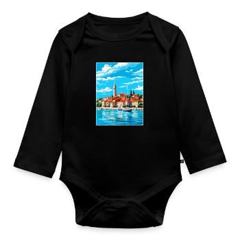 Koper Slowenien Vintage Reiseplakat Souvenir WPA - Baby Bio-Langarm-Body - Schwarz - Vorne