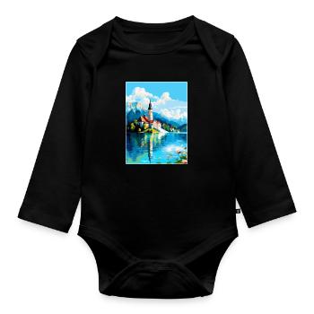 Lac de Bled, Slovénie, Affiche de voyage vintage, Souvenir - Body Bébé bio manches longues - noir - Devant