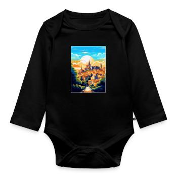 Toledo Spanien Vintage Reiseposter WPA Souvenir - Baby Bio-Langarm-Body - Schwarz - Vorne