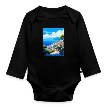 Hydra Grèce Vintage Voyage Poster WPA Souvenir - Body Bébé bio manches longues - noir - Devant
