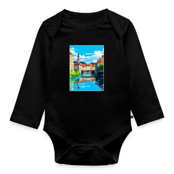 Ljubljana Slovénie Affiche de voyage vintage souvenir - Body Bébé bio manches longues - noir - Devant