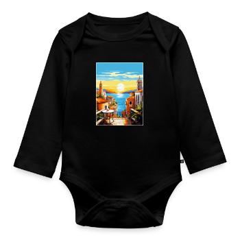 Malaga Spanien Vintage Reiseplakat WPA Souvenir - Baby Bio-Langarm-Body - Schwarz - Vorne