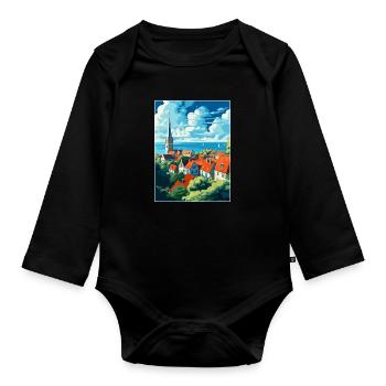 Visby Schweden Vintage Reiseposter WPA Souvenir - Baby Bio-Langarm-Body - Schwarz - Vorne