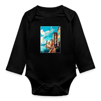 Bayonne Frankreich Vintage Reiseplakat Souvenir WPA - Baby Bio-Langarm-Body - Schwarz - Vorne