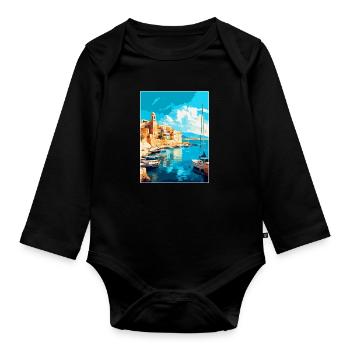 Heraklion Griechenland Vintage Reiseplakat Souvenir - Baby Bio-Langarm-Body - Schwarz - Vorne