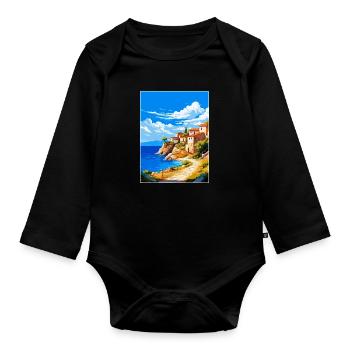 Mani Halbinsel Griechenland Vintage Reiseposter WPA - Baby Bio-Langarm-Body - Schwarz - Vorne