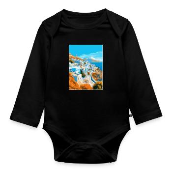 Ios Grèce Affiche de voyage vintage souvenir souvenir - Body Bébé bio manches longues - noir - Devant