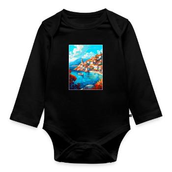 Hydra Grèce Vintage Voyage Poster WPA Souvenir - Body Bébé bio manches longues - noir - Devant