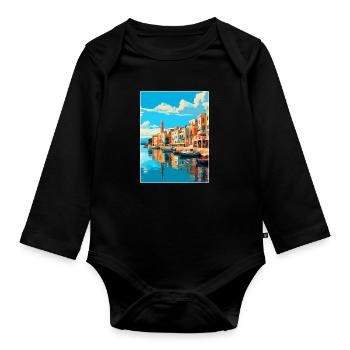 Rethymno Griechenland Vintage Reiseplakat Souvenir WPA - Baby Bio-Langarm-Body - Schwarz - Vorne