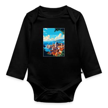 Dubrovnik Kroatien Vintage Reiseplakat Souvenir - Baby Bio-Langarm-Body - Schwarz - Vorne