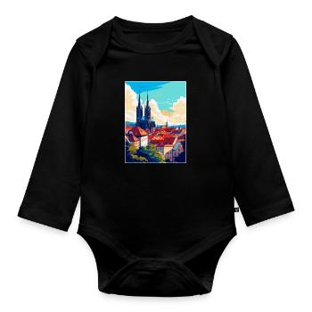 Brünn Tschechische Republik Vintage Reiseplakat Souvenir - Baby Bio-Langarm-Body - Schwarz - Vorne