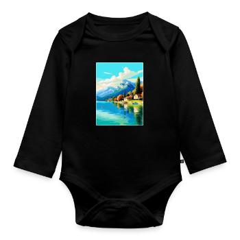 See Annecy Frankreich Vintage Reiseplakat Souvenir - Baby Bio-Langarm-Body - Schwarz - Vorne