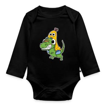 Mauvais dinosaure et jolie banane - Body Bébé bio manches longues - noir - Devant