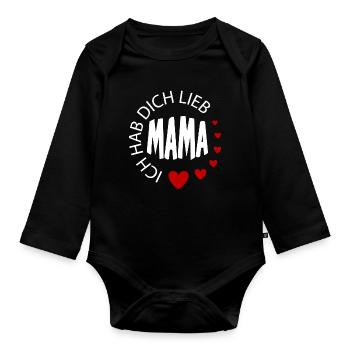 Baby Sprüche Ich hab dich lieb Mama - Baby Bio-Langarm-Body - Schwarz - Vorne