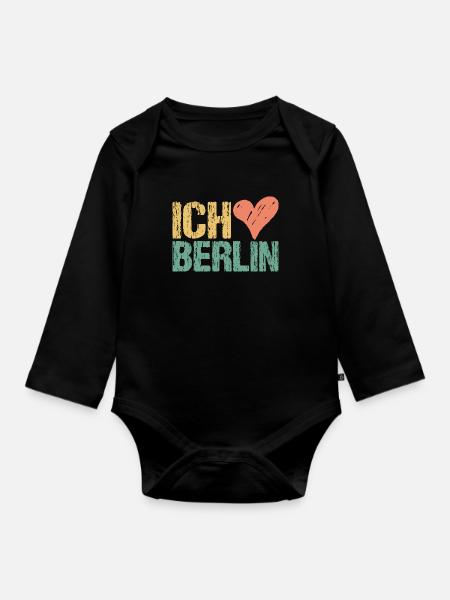 Ich liebe Berlin Vintage Herz | Retro Hauptstadt - Baby Bio-Langarm-Body - Schwarz