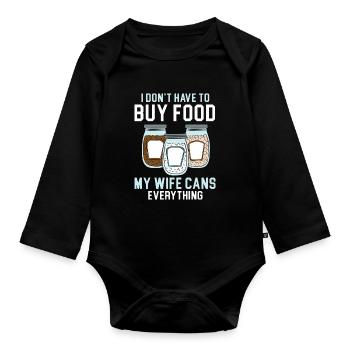 Ich muss keine Lebensmittel kaufen Meine Frau kons - Baby Bio-Langarm-Body - Schwarz - Vorne
