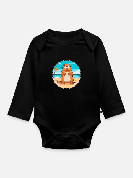 Gopher Aquarell Cartoon Kawaii Clipart Tier - Baby Bio-Langarm-Body - Schwarz