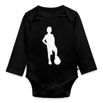 Junge mit Fussball Silhouette Symbol Hobby Kind - Baby Bio-Langarm-Body - Schwarz - Vorne