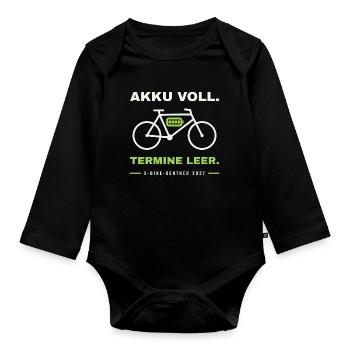 E-Bike Rentner 2027 - Baby Bio-Langarm-Body - Schwarz - Vorne