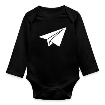 Papierflieger Origami Geschenk Pilot Flugbegleiter - Baby Bio-Langarm-Body - Schwarz - Vorne