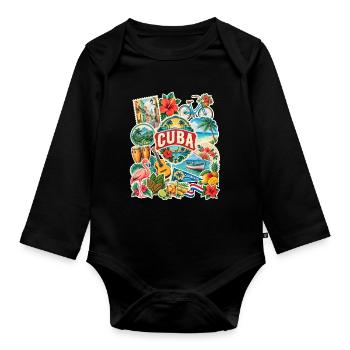 Kuba Reisesticker - Baby Bio-Langarm-Body - Schwarz - Vorne