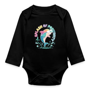 Sonnenfarbener Pastelldelfin - Baby Bio-Langarm-Body - Schwarz - Vorne