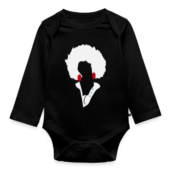 Weiße Afro-Silhouette mit blauen Knöpfen - Baby Bio-Langarm-Body - Schwarz - Vorne