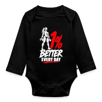 Fitnessstudio-Motivation für Mädchen - Baby Bio-Langarm-Body - Schwarz - Vorne