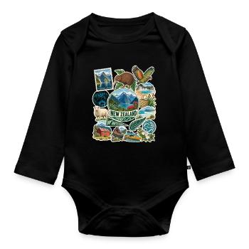 Neuseeland Reisesticker - Baby Bio-Langarm-Body - Schwarz - Vorne