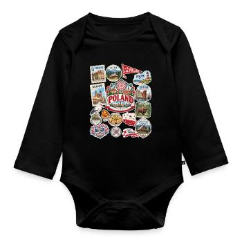 Polen Reisesticker - Baby Bio-Langarm-Body - Schwarz - Vorne