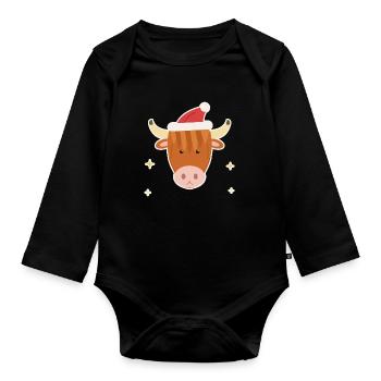Highland Cow mit Weihnachtsmütze - Baby Bio-Langarm-Body - Schwarz - Vorne