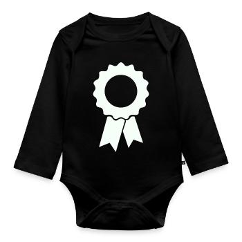 Auszeichnungsbadge mit Kranz - Baby Bio-Langarm-Body - Schwarz - Vorne