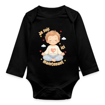 Ich bin jetzt hier, Kindermeditation - Baby Bio-Langarm-Body - Schwarz - Vorne