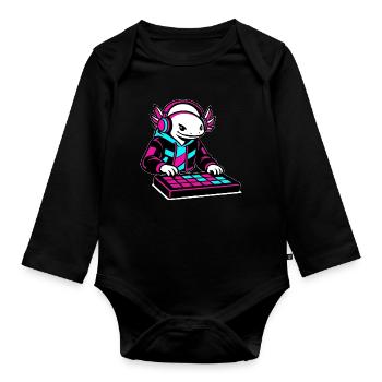 Neonrosa DJ Axolotl-Spielzeug - Baby Bio-Langarm-Body - Schwarz - Vorne