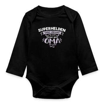 Geschenk für Oma zum Geburtstag oder zu Weihnachte - Baby Bio-Langarm-Body - Schwarz - Vorne