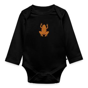 Frog embroidered - Organic Longsleeve Baby Bodysuit - black - Front