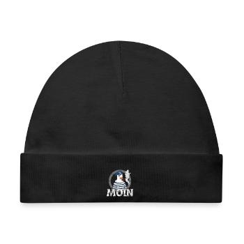Moin Möwe – Seemann mit Pfeife Nordsee Shirt - Baby Premium Organic Mütze - Schwarz - Vorne