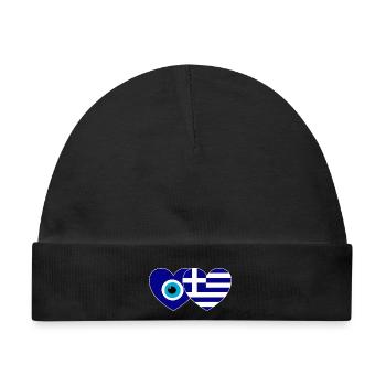Griechenland Flagge Glücksbringer Nazar Perle - Baby Premium Organic Mütze - Schwarz - Vorne