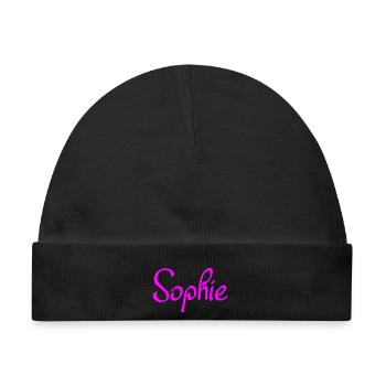 Sophie Neon Rosa Script - Baby Premium Organic Mütze - Schwarz - Vorne