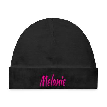Melanie Schrift Neon Pink auf Schwarz - Baby Premium Organic Mütze - Schwarz - Vorne