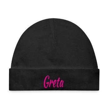 Greta Script Pink - Baby Premium Organic Mütze - Schwarz - Vorne