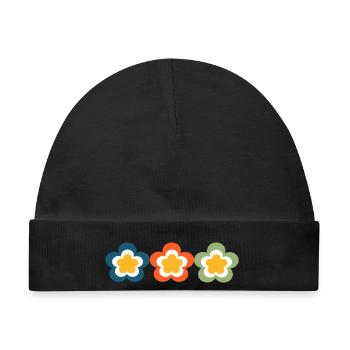 70er Jahre Blume Muster - Baby Premium Organic Mütze - Schwarz - Vorne